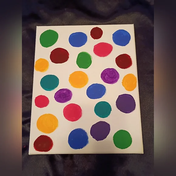 Colorful Polka Dot Acrylic Painting 8x10 Canvas Modern Wall Art Decor Fun - Picture 3 of 4